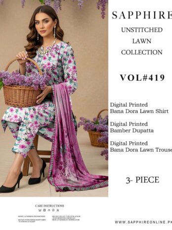 Sapphire Unstitched Lawn Collection – Vol #419