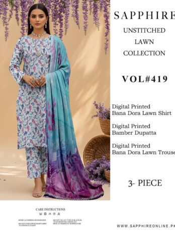 Sapphire Unstitched Lawn Collection – Vol #419
